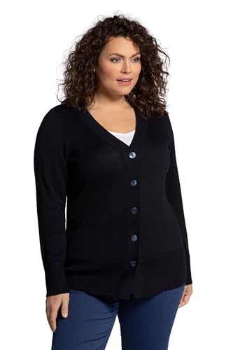 Ulla Popken Damen Strickjacke, V-ausschnitt, Knopfleiste, Feinstrick Shirt Tight, Navy Blau, 46-48 EU von Ulla Popken