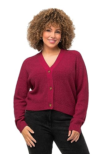 Ulla Popken Damen große Größen Übergrößen Plus Size Strickjacke, V-Ausschnitt, Knopfleiste, Raglanärmel magentapink 62+ 819554528-62+ von Ulla Popken