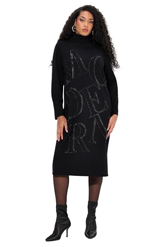 Ulla Popken Damen große Größen Übergrößen Plus Size Strickkleid, Buchstaben, Stehkragen, Langarm schwarz 46+ 833483100-46+ von Ulla Popken