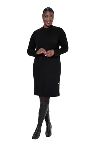 Ulla Popken Damen große Größen Übergrößen Plus Size Strickkleid, Rippstrickstreifen, Stehkragen, Langarm schwarz 50+ 832493100-50+ von Ulla Popken