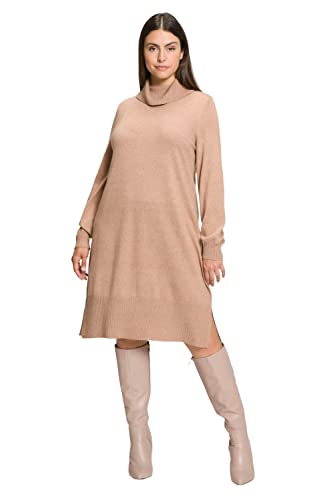 Ulla Popken Damen große Größen Übergrößen Plus Size Strickkleid, Rollkragen, breiter Rippsaum, Langarm Cognac-Sand 46+ 809214311-46+ von Ulla Popken