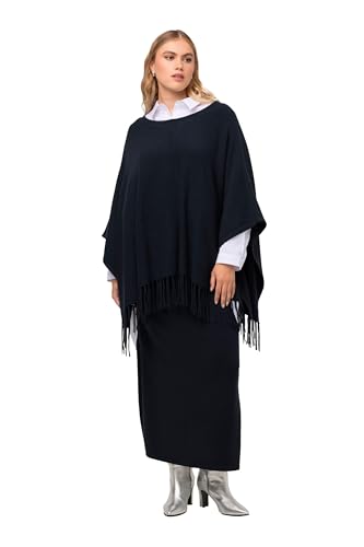 Ulla Popken Damen große Größen Übergrößen Plus Size Strickponcho, Oversized, Fransen, U-Boot-Ausschnitt Dunkles Marine 58-64 820569120-3+ von Ulla Popken