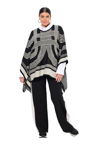 Ulla Popken Damen große Größen Übergrößen Plus Size Strickponcho, Oversized, Rundhals, Baumwollmix schwarz 50-56 835576100-2+ von Ulla Popken