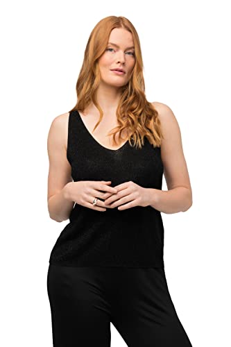 Ulla Popken Damen große Größen Übergrößen Plus Size Stricktop, Metallic-Rippstrick, V-Ausschnitt, ärmellos pinienbraun 50+ 818986110-50+ von Ulla Popken