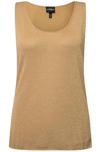 Ulla Popken Damen große Größen Übergrößen Plus Size Stricktop, Metallic-Schimmer, Rundhals, ärmellos Gold 54+ 827082650-54+ von Ulla Popken