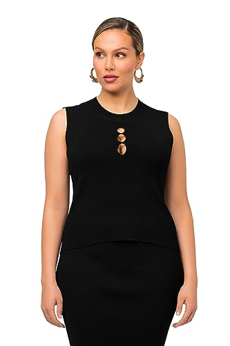 Ulla Popken Damen große Größen Übergrößen Plus Size Stricktop, Rippstrick, Slim, Rundhals, ärmellos schwarz 50+ 820291100-50+ von Ulla Popken