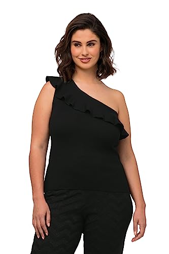 Ulla Popken Damen große Größen Übergrößen Plus Size Stricktop, asymmetrisch, Volant, Rundhals, ärmellos schwarz 54+ 818863100-54+ von Ulla Popken