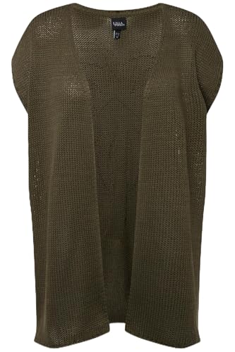 Ulla Popken Damen große Größen Übergrößen Plus Size Strickweste, Palme, Oversized, offene Form, ärmellos Wald grün 42+ 828023200-42+ von Ulla Popken