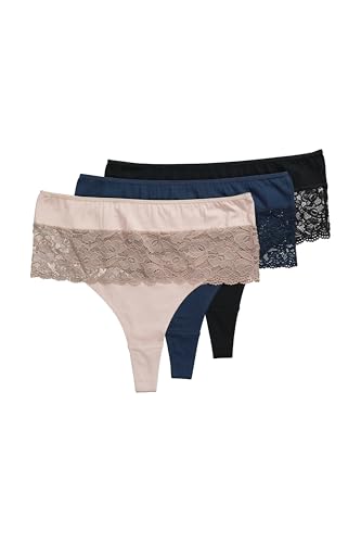 Ulla Popken Damen große Größen Übergrößen Plus Size Strings, 3er-Pack, Spitzeneinsatz helle Pflaume 58+ 834659839-58+ von Ulla Popken