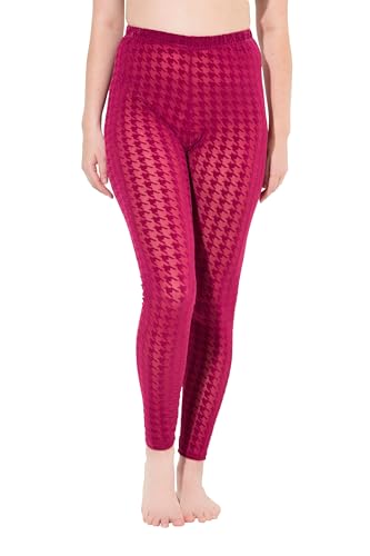 Ulla Popken Damen große Größen Übergrößen Plus Size Strumpf-Leggings, Flockdruck, Hahnentritt dunkle beere 58+ 828982544-58+ von Ulla Popken