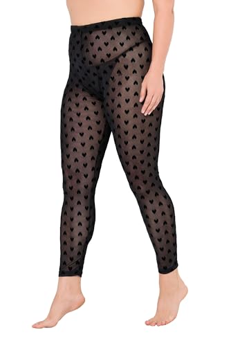 Ulla Popken Damen große Größen Übergrößen Plus Size Strumpf-Leggings, Mesh, Herz-Flockdruck schwarz 50+ 837095100-50+ von Ulla Popken