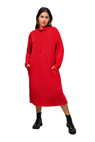 Ulla Popken Damen große Größen Übergrößen Plus Size Sweat-Midikleid, Stehkragen, Langarm, Taschen, Modalmix neon rot 50+ 815669520-50+ von Ulla Popken