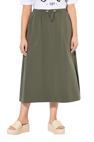 Ulla Popken Female Sweat-Midirock, Smokbund, A-Linie, Taschen Sweatrock Mit, Olivgrau, 50-52 EU von Ulla Popken