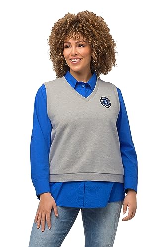 Ulla Popken Damen große Größen Übergrößen Plus Size Sweat-Pullunder, College-Patch, V-Ausschnitt, ärmellos hellgrau mélange 46+ 820113134-46+ von Ulla Popken