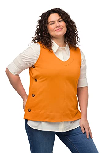 Ulla Popken Damen große Größen Übergrößen Plus Size Sweat-Pullunder, seitliche Knöpfe, V-Ausschnitt, ärmellos helle Mandarine 54+ 818742668-54+ von Ulla Popken