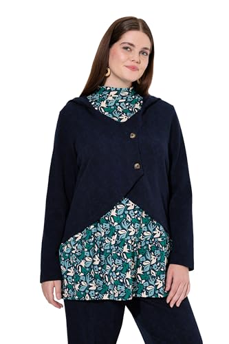 Ulla Popken Damen große Größen Übergrößen Plus Size Sweatjacke, Blätter, Kapuze, Langarm, Biobaumwolle Marine 50+ 832438130-50+ von Ulla Popken
