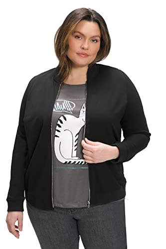 Ulla Popken Damen, Katze, Boxy-Form, Collegekragen Sweatjacken, schwarz, 54-56 von Ulla Popken