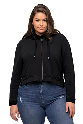 Ulla Popken Damen große Größen Übergrößen Plus Size Sweatjacke, Oversized, kurz, Kapuze, Seitenschlitze schwarz 50+ 815743100-50+ von Ulla Popken