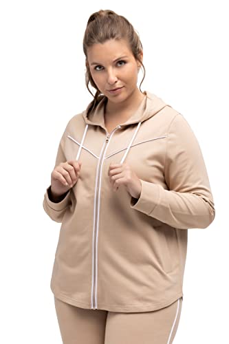 Ulla Popken Damen große Größen Übergrößen Plus Size Sweatjacke, Piping, Kapuze, gerundeter Saum Sand 46+ 812959300-46+ von Ulla Popken