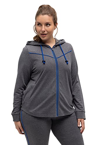 Ulla Popken Damen große Größen Übergrößen Plus Size Sweatjacke, Piping, Kapuze, gerundeter Saum grau Melange 50+ 812959123-50+ von Ulla Popken