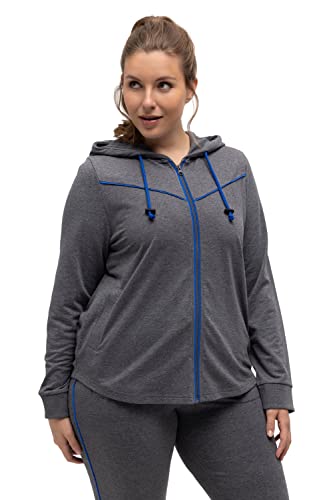 Ulla Popken Damen große Größen Übergrößen Plus Size Sweatjacke, Piping, Kapuze, gerundeter Saum grau Melange 58+ 812959123-58+ von Ulla Popken