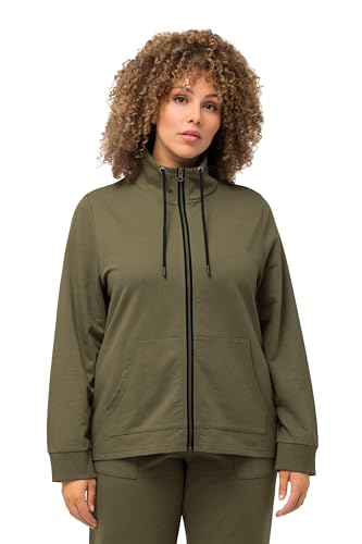 Ulla Popken Damen große Größen Übergrößen Plus Size Sweatjacke, Stehkragen, Kängurutasche, hinten länger lodengrün 50+ 826746190-50+ von Ulla Popken