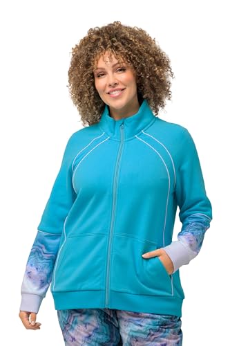 Ulla Popken Damen große Größen Übergrößen Plus Size Sweatjacke, Zierpaspel, Stehkragen, Kängurutasche helles türkis 50+ 822319730-50+ von Ulla Popken
