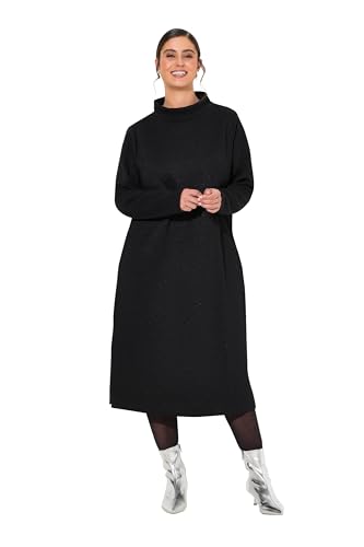 Ulla Popken Damen große Größen Übergrößen Plus Size Sweatkleid, Metallic-Effekt, Stehkragen, Langarm schwarz 42+ 833256100-42+ von Ulla Popken