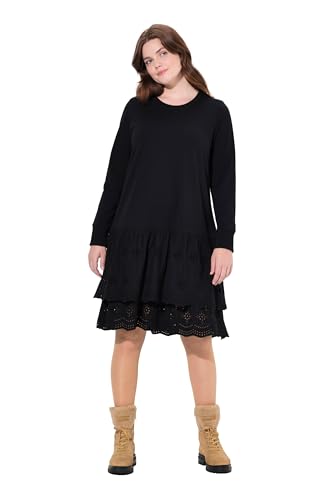 Ulla Popken Damen große Größen Übergrößen Plus Size Sweatkleid, Spitze, Rundhals, Langarm, Biobaumwolle schwarz 50+ 821156100-50+ von Ulla Popken