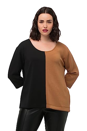 Ulla Popken Damen große Größen Übergrößen Plus Size Sweatshirt, Colorblocking, Rundhals, 3/4-Arm Camel 46+ 820863328-46+ von Ulla Popken