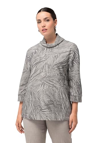 Ulla Popken Damen große Größen Übergrößen Plus Size Sweatshirt, Federmuster, Boxy Fit, Stehkragen, 3/4-Arm betongrau 50+ 822796191-50+ von Ulla Popken