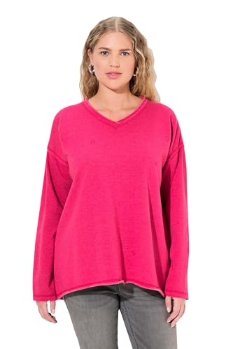 Ulla Popken Damen große Größen Übergrößen Plus Size Sweatshirt, Flocksterne, Oversized, V-Ausschnitt, Langarm rot pink 54+ 832381540-54+ von Ulla Popken