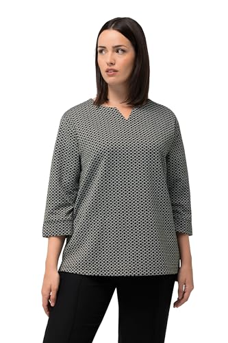 Ulla Popken Damen große Größen Übergrößen Plus Size Sweatshirt, Jacquardmuster, Tunika-Ausschnitt, 3/4-Arm schwarz 46+ 827145100-46+ von Ulla Popken