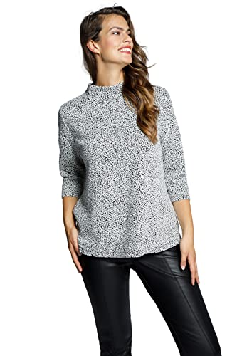 Ulla Popken Damen große Größen Übergrößen Plus Size Sweatshirt, Leomuster, Struktur, Stehkragen, 3/4-Arm schwarz 42+ 801030100-42+ von Ulla Popken