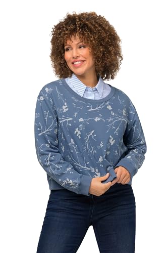 Ulla Popken Damen große Größen Übergrößen Plus Size Sweatshirt, Oversized, kurz, Rundhals, Langarm Jeansblau 54+ 813756185-54+ von Ulla Popken