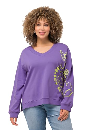 Ulla Popken Damen große Größen Übergrößen Plus Size Sweatshirt, Paisley, A-Linie, V-Ausschnitt, Langarm blaues Flieder 54+ 813627810-54+ von Ulla Popken