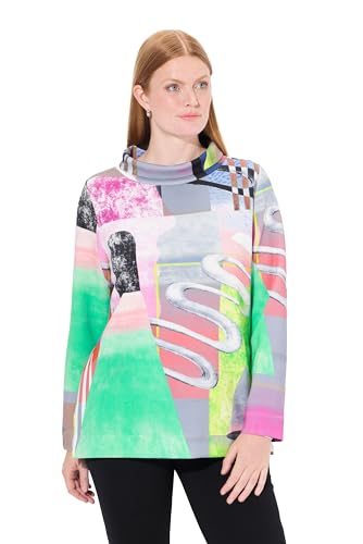 Ulla Popken Damen große Größen Übergrößen Plus Size Sweatshirt, Patchdesign, Stehkragen, Langarm, Modalmix schneeweiß 46+ 834131200-46+ von Ulla Popken