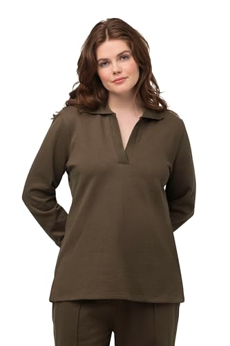 Ulla Popken Damen große Größen Übergrößen Plus Size Sweatshirt, Polokragen, Langarm, Biobaumwolle moosgrün 46+ 820002344-46+ von Ulla Popken