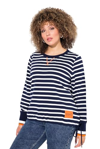 Ulla Popken Damen große Größen Übergrößen Plus Size Sweatshirt, Ringel, Tunnelzug, Rundhals, Langarm Tintenblau 58+ 835014740-58+ von Ulla Popken