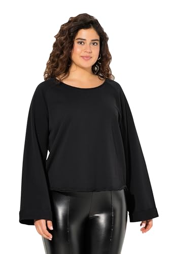 Ulla Popken Damen große Größen Übergrößen Plus Size Sweatshirt, Rollkanten, Rundhals, Raglan-Langarm schwarz 62+ 830575100-62+ von Ulla Popken
