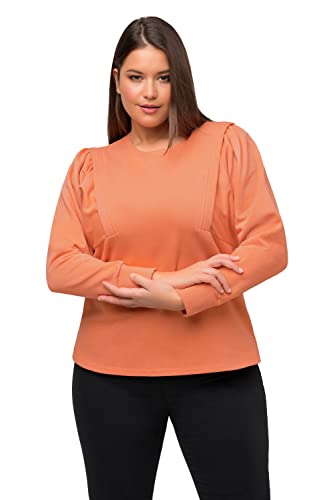 Ulla Popken Damen große Größen Übergrößen Plus Size Sweatshirt, Rundhals, Statement-Langarm, Biobaumwolle beigerot 58+ 813848660-58+ von Ulla Popken