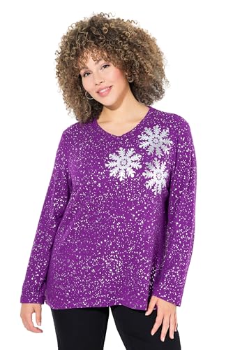 Ulla Popken Damen große Größen Übergrößen Plus Size Sweatshirt, Schneeflocken, V-Ausschnitt, Langarm Dunkles violett 50+ 833674835-50+ von Ulla Popken