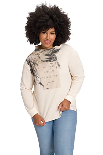 Ulla Popken Damen große Größen Übergrößen Plus Size Sweatshirt, Schriftmotiv, Ziersteine, Stehkragen, Langarm vanille 54+ 811155150-54+ von Ulla Popken