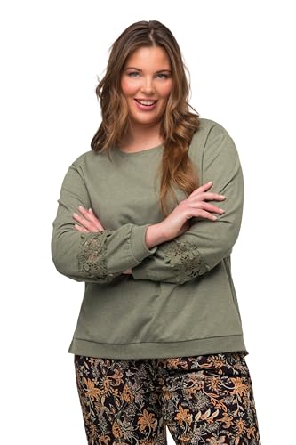 Ulla Popken Damen große Größen Übergrößen Plus Size Sweatshirt, Spitze, Rundhals, Langarm schilfgrün 42+ 814153196-42+ von Ulla Popken