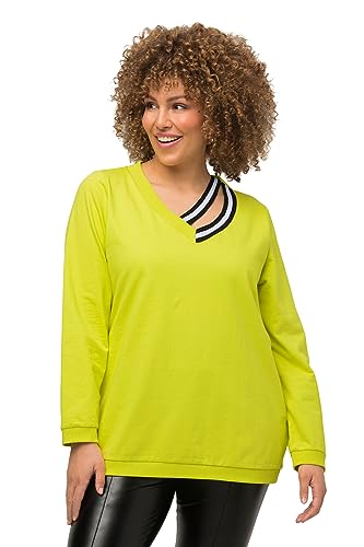 Ulla Popken Damen große Größen Übergrößen Plus Size Sweatshirt, Statement-Bänder, V-Ausschnitt, Langarm Limette 54+ 820168402-54+ von Ulla Popken