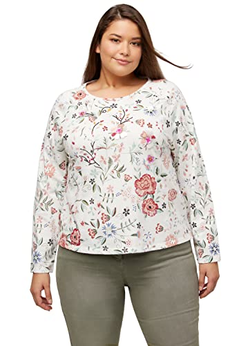 Ulla Popken Damen große Größen Übergrößen Plus Size Sweatshirt, Stickerei, Blumen, Rundhals, Langarm Offwhite 58+ 816680200-58+ von Ulla Popken