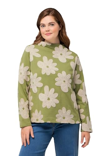 Ulla Popken Damen große Größen Übergrößen Plus Size Sweatshirt, Stickerei, Stehkragen, Langarm, Biobaumwolle Salbei 50+ 824654425-50+ von Ulla Popken