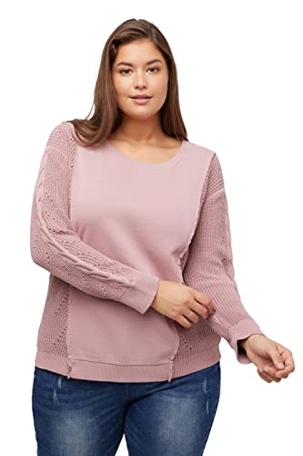 Ulla Popken Damen große Größen Übergrößen Plus Size Sweatshirt, Strickeinsatz, Classic, Rundhals, Langarm Alt Rosa 50+ 812921319-50+ von Ulla Popken