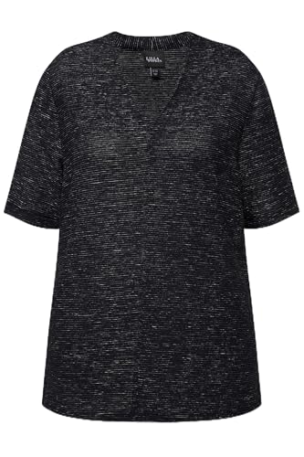 Ulla Popken Damen große Größen Übergrößen Plus Size Sweatshirt, Struktur, V-Ausschnitt, Halbarm Marine 58+ 829794770-58+ von Ulla Popken