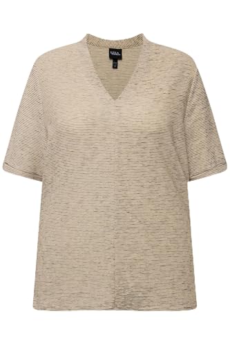 Ulla Popken Damen große Größen Übergrößen Plus Size Sweatshirt, Struktur, V-Ausschnitt, Halbarm graubeige 50+ 829794307-50+ von Ulla Popken